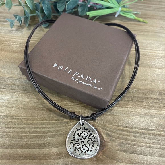 SILPADA Shell, Silver & Leather Necklace N1446 - Picture 6 of 8